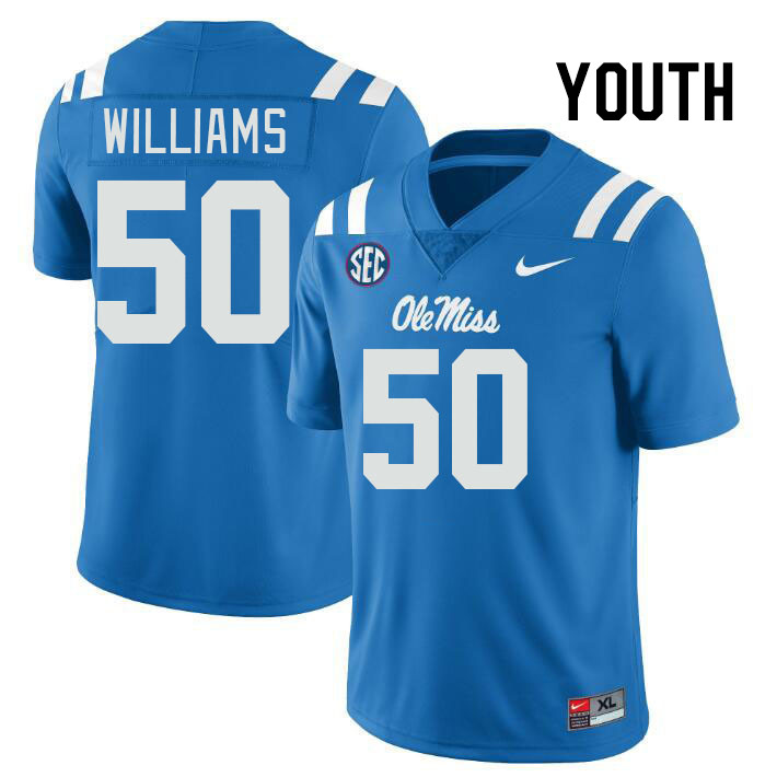 Youth #50 Jayden Williams Ole Miss Rebels College Football Jerseys Stitched-Power Blue